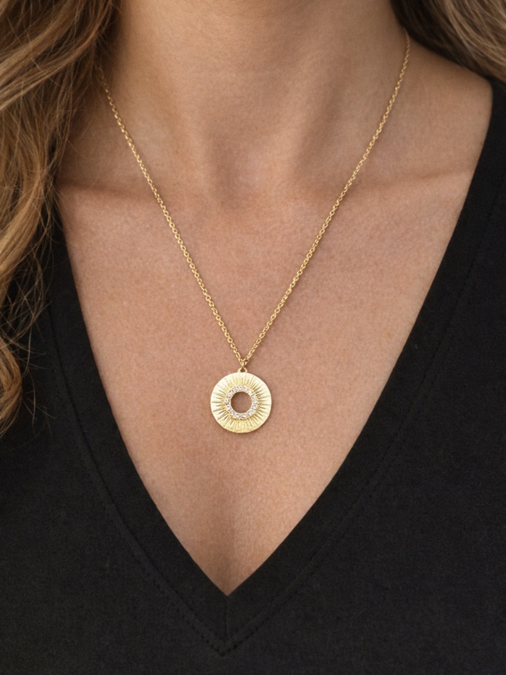 Gold Sunburst Pendant Necklace — Dainty, Elegant, Chic